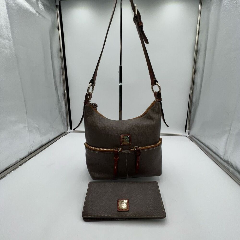 Dooney & Bourke Pebble Leather Brown Shoulder Bag and Wallet Set Bundle